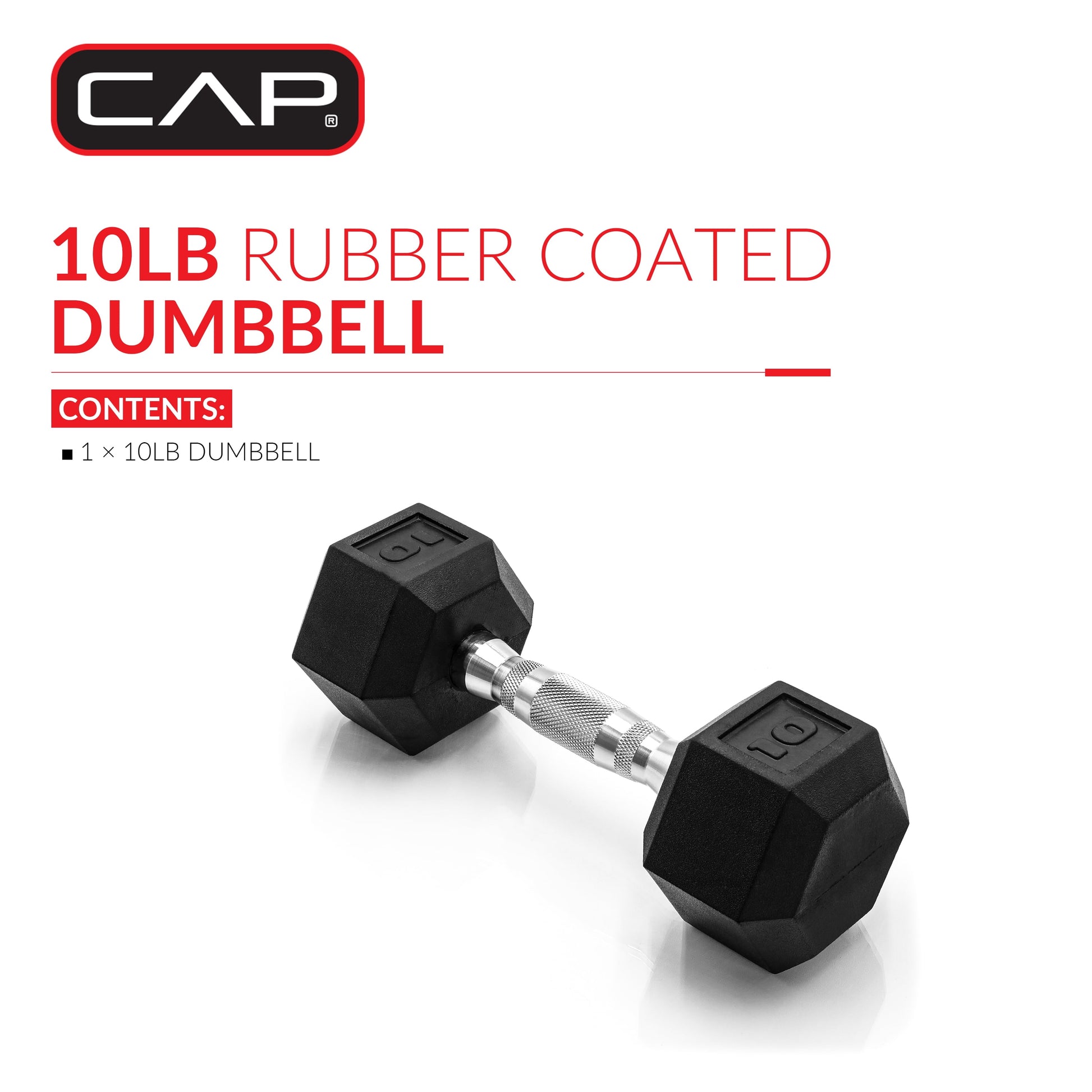 Barbell 10 lb Rubber Hex Dumbbell (Single)