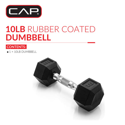 Barbell 10 lb Rubber Hex Dumbbell (Single)