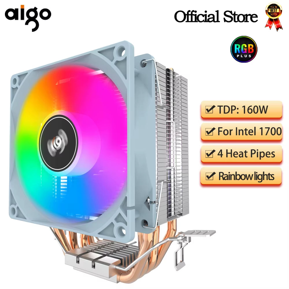 Aigo CPU Cooler 2 4 6 Heat Pipes PC Radiator Cooling 3PIN PWM Silent Rgb Fan for Intel 1700 1150 1155 1156 1366 AM2/AM3/AM4 AMD