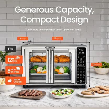 6-Slice Digital French Door Toaster Oven Air Fryer with 19 One-Touch Presets, 24L Capacity, Stainless Steel Finish