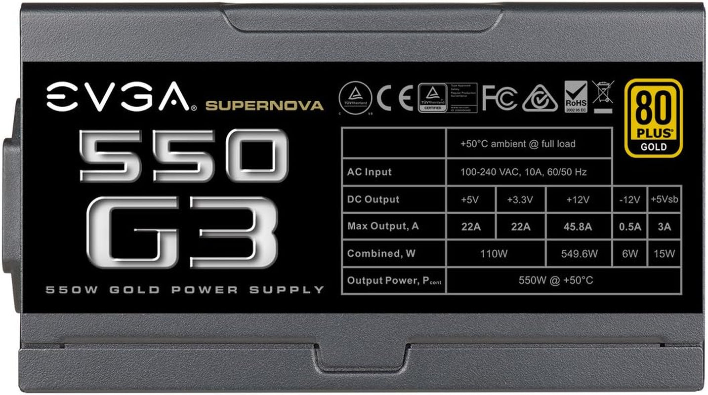 EVGA Supernova 550 G3, 80 plus Gold 550W, Fully Modular, Eco Mode with New HDB Fan, 7 Year Warranty, Includes Power on Self Tester, Compact 150Mm Size, Power Supply 220-G3-0550-Y1