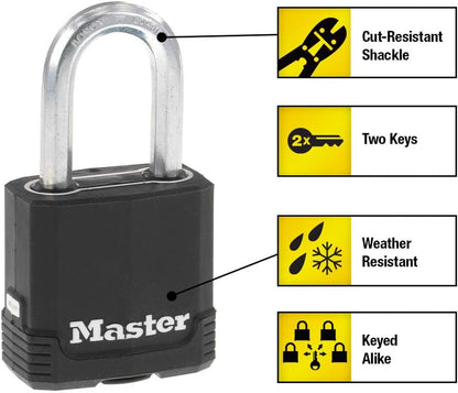 Master Lock Heavy-Duty Weather-Resistant Outdoor Key Lock Padlock Set, Keyed Alike, 4-Pack, Model M115XQLF