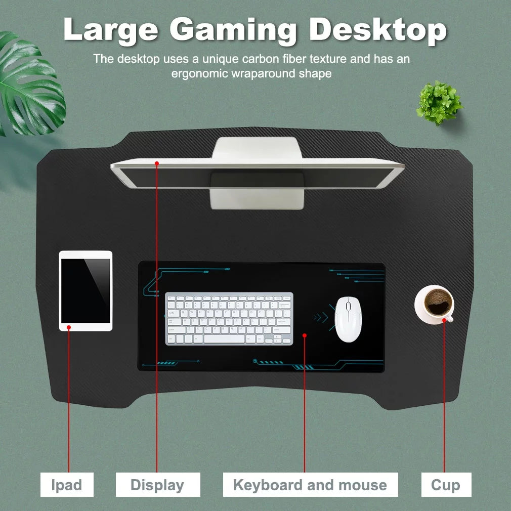 35.4In Z Shaped PC Computer Gamaing Desk with Headphone Hook,Blue