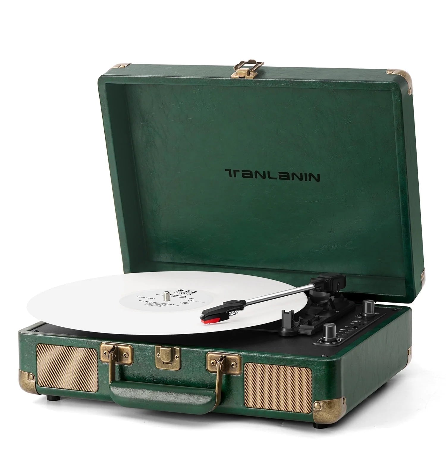 Record Player with Bluetooth, TANLANIN Vintage Turntable 3-Speed Suitcase Style with Built-In Speakers, USB Recording, Great Gift for Him/Her, Green