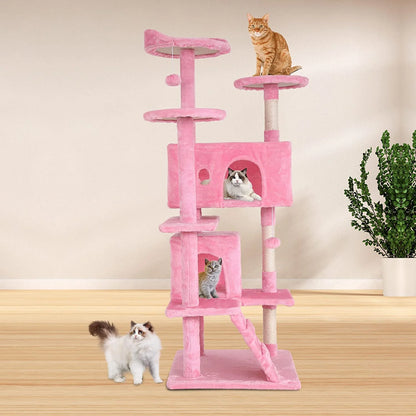 54In Kitten Activity House with Cat Scratching Posts Stand House Cat Condo with Funny Toys Pink