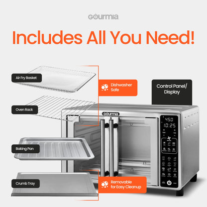 6-Slice Digital French Door Toaster Oven Air Fryer with 19 One-Touch Presets, 24L Capacity, Stainless Steel Finish