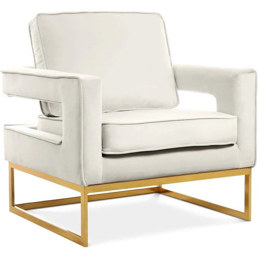Noah Cream Velvet Accent Chair with Gold Iron Base