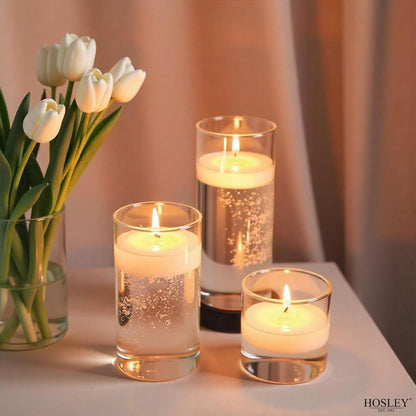 Hosley Set of 12 White Unscented Mini Floating Candles - 1.6" Discs with Smokeless Cotton Wicks for Elegant Centerpieces, Perfect for Weddings and Home Décor