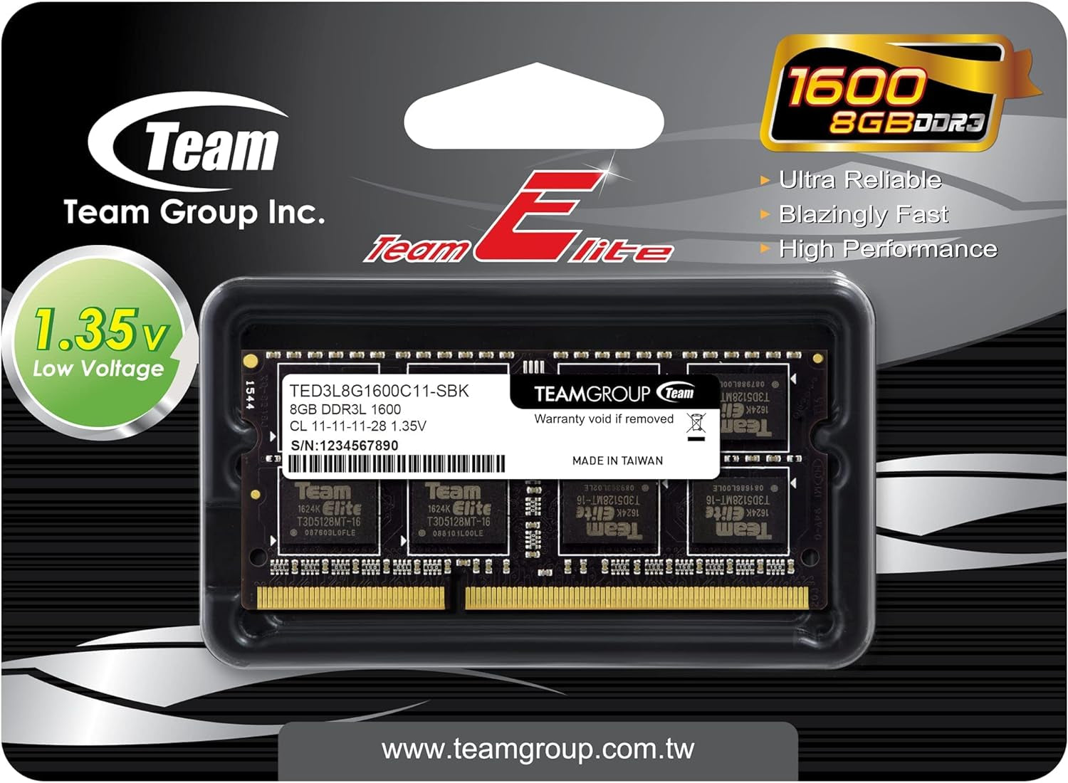 TEAMGROUP Elite DDR3L 8GB Single 1600Mhz PC3-12800 CL11 Unbuffered Non-Ecc 1.35V SODIMM 204-Pin Laptop Notebook PC Computer Memory Module Ram Upgrade - TED3L8G1600C11-S01