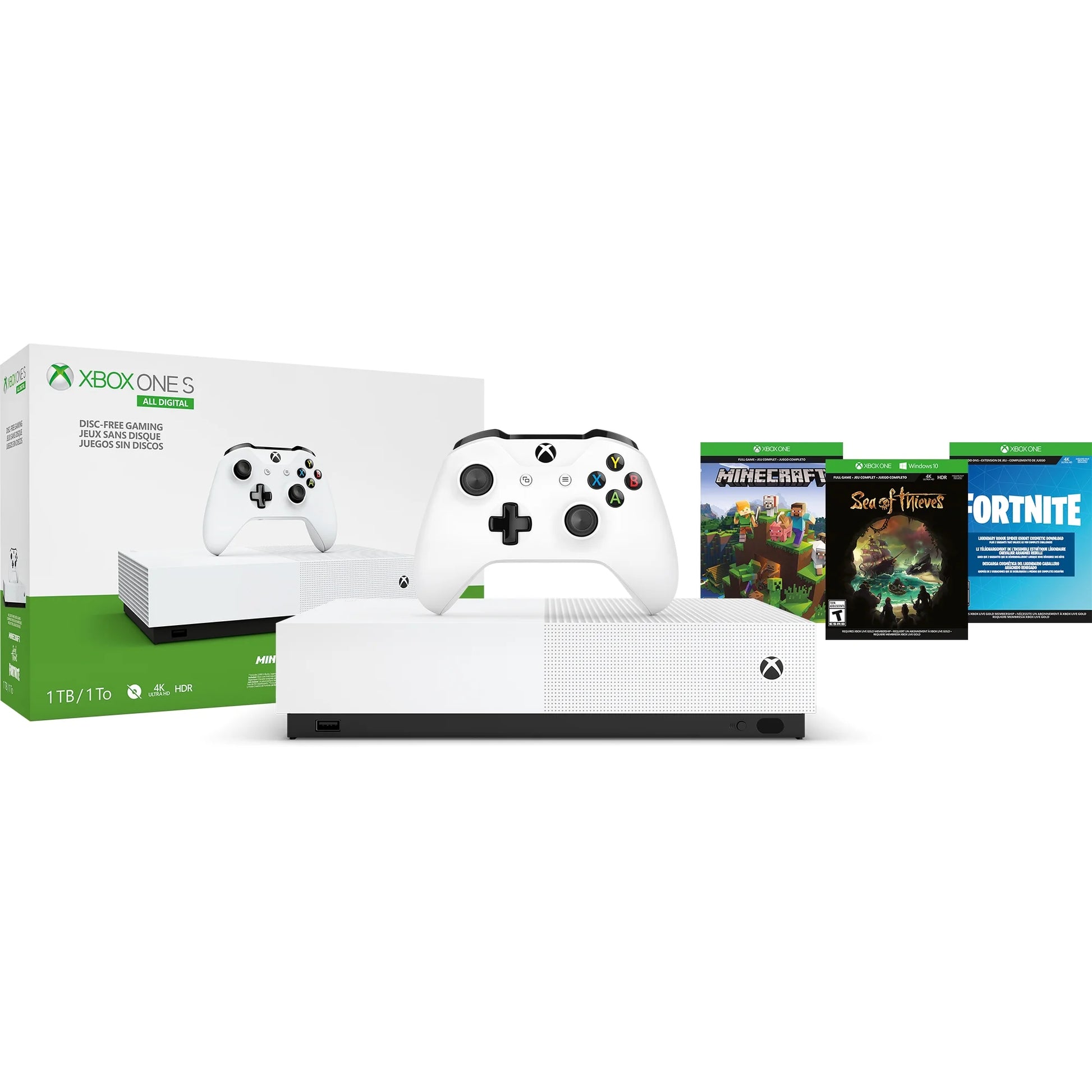 Xbox One S 1TB All Digital Edition with 3 Games Bundle (Disc-Free Gaming), White[Previous Generation]