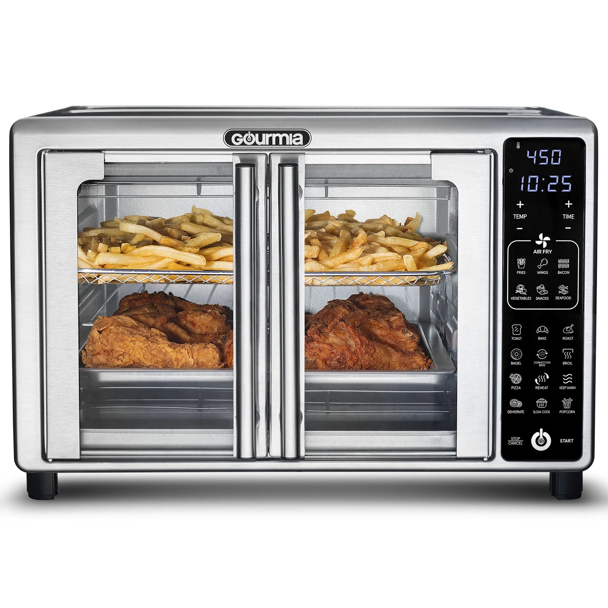 6-Slice Digital French Door Toaster Oven Air Fryer with 19 One-Touch Presets, 24L Capacity, Stainless Steel Finish