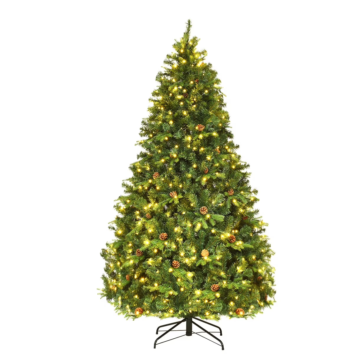 7-Foot Pre-Lit Hinged Christmas Tree with 460 LED Lights and Pine Cones