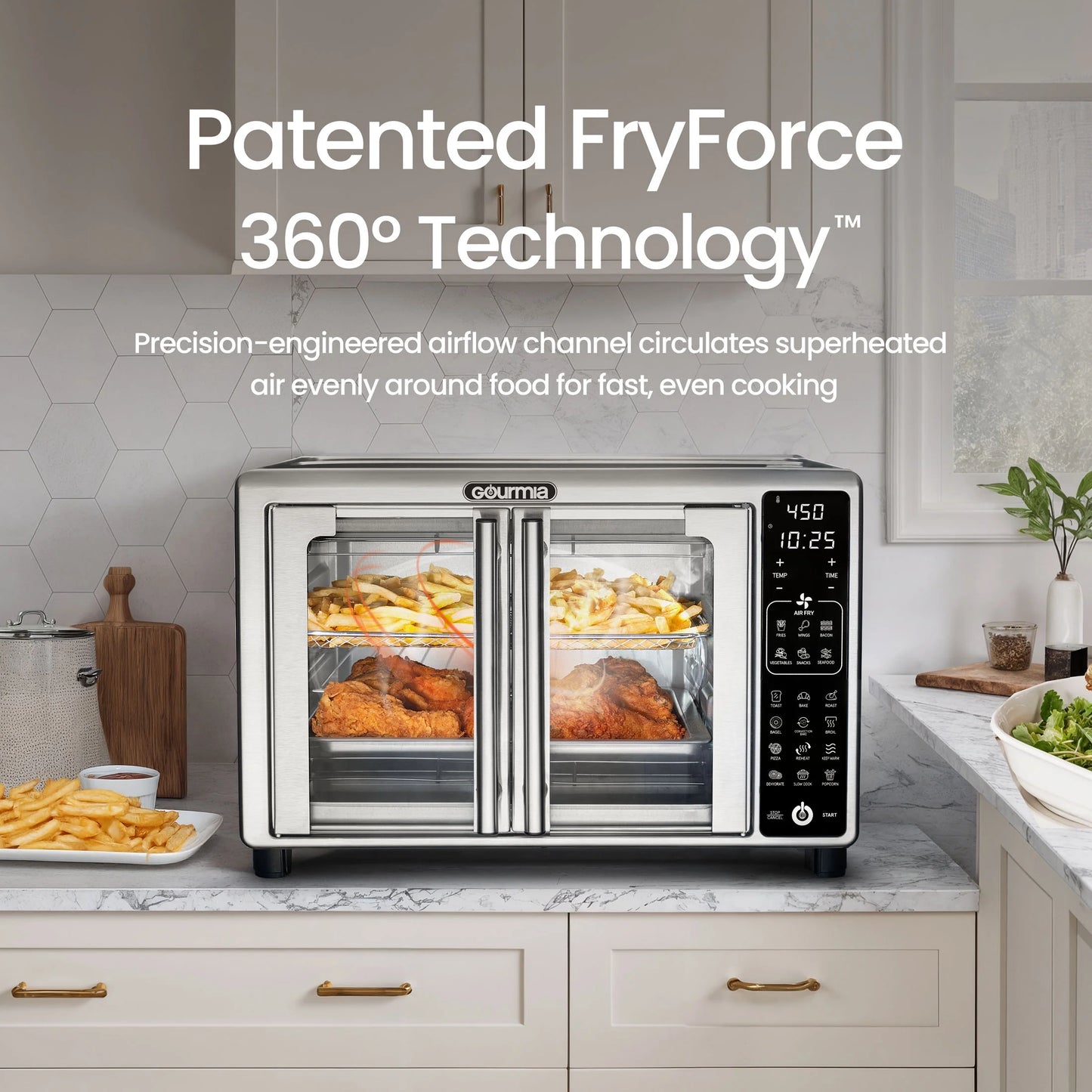 6-Slice Digital French Door Toaster Oven Air Fryer with 19 One-Touch Presets, 24L Capacity, Stainless Steel Finish