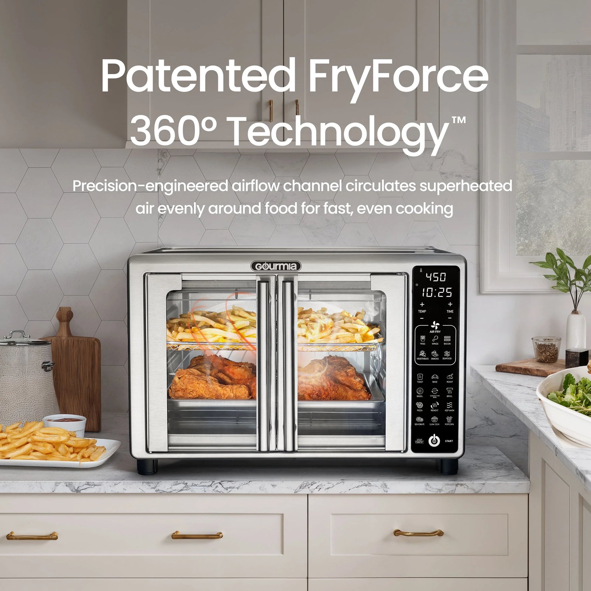 6-Slice Digital French Door Toaster Oven Air Fryer with 19 One-Touch Presets, 24L Capacity, Stainless Steel Finish