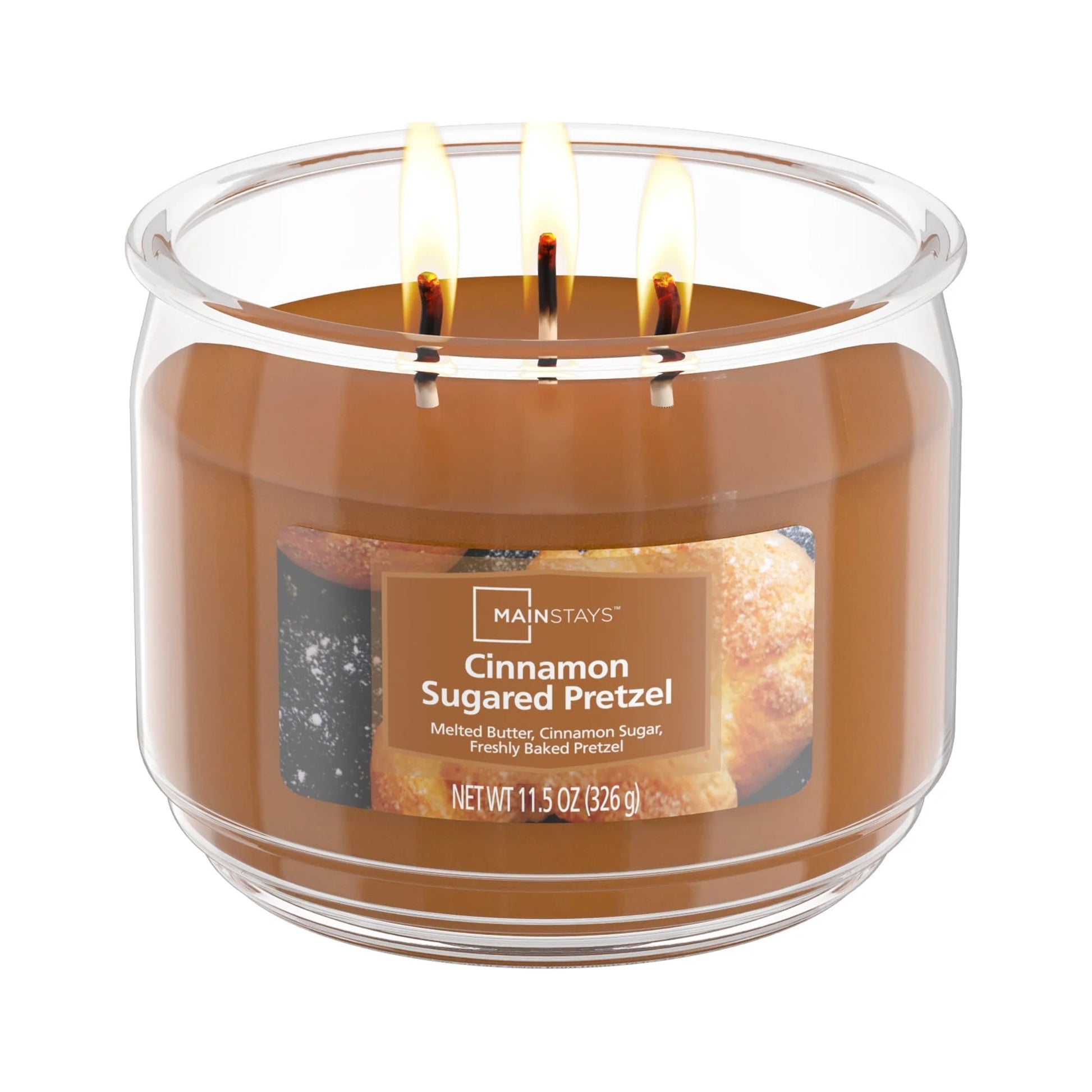 3-Wick Scented Candle in Glass Jar, Cinnamon Sugared Pretzel Gourmand, 11.5 Oz